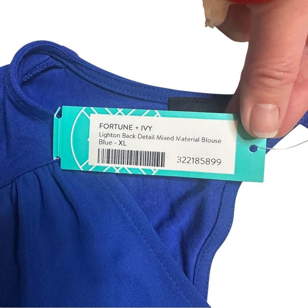 Cobalt Blue Sleeveless Blouse ✨ Zip Front Chic Work Top Summer Office - Picture 6 of 7